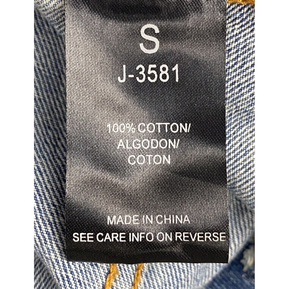 Fiore Womens Denim Jacket S Blue Distressed Oversized‎ Grunge Button Up - Picture 7 of 10